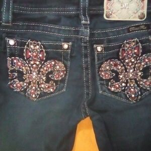 Miss Me Dark Blue Jeans with Fleur-de-Lis Embellishments